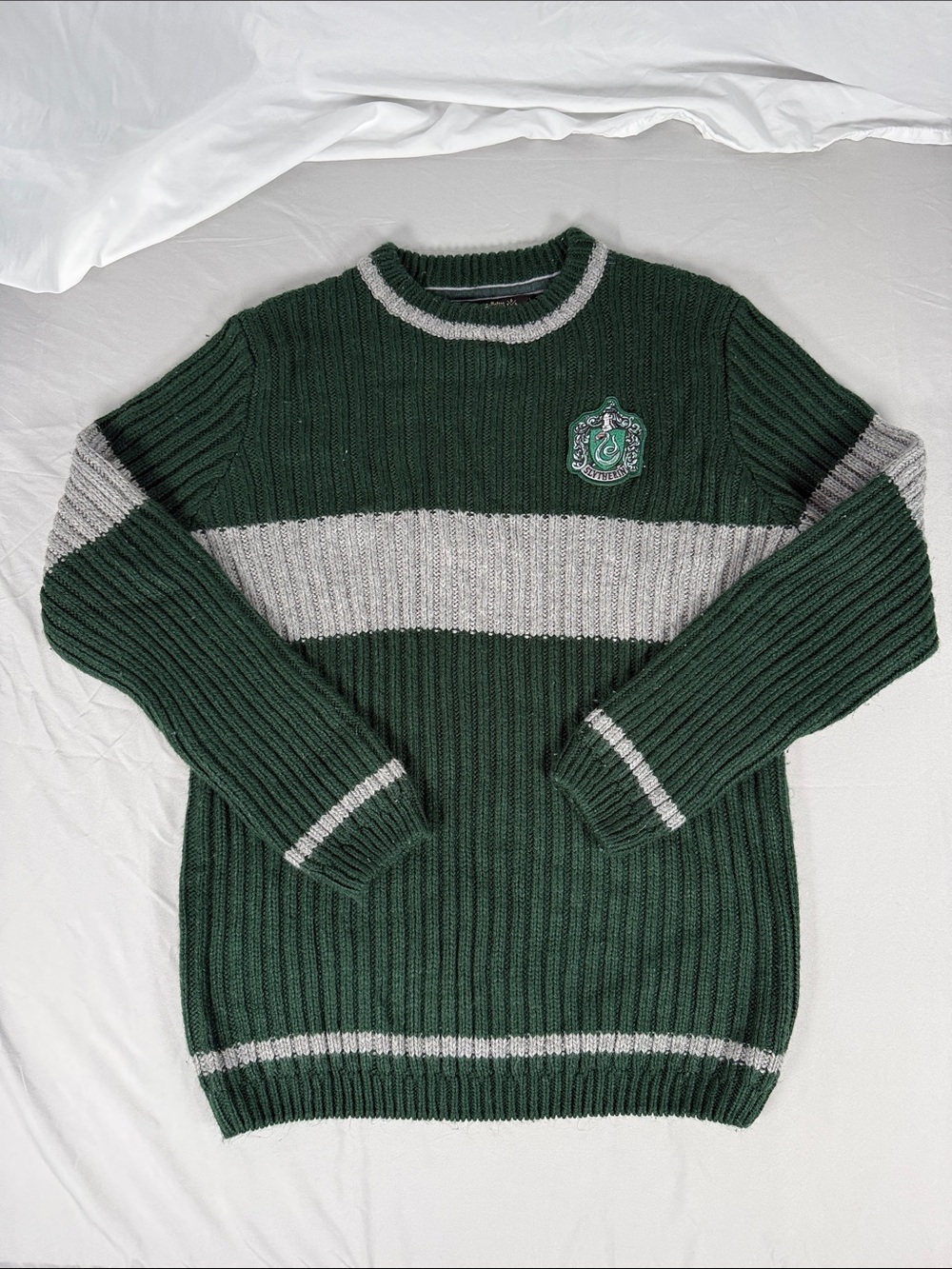 Harry Potter Slytherin Green and Gray Ribbed Crewneck Sweater